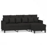 3-Seater Sofa with Footstool Black 180 cm Fabric - Front View