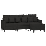 3-Seater Sofa with Footstool Black 180 cm Fabric - Side View
