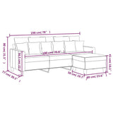3-Seater Sofa with Footstool Black 180 cm Fabric