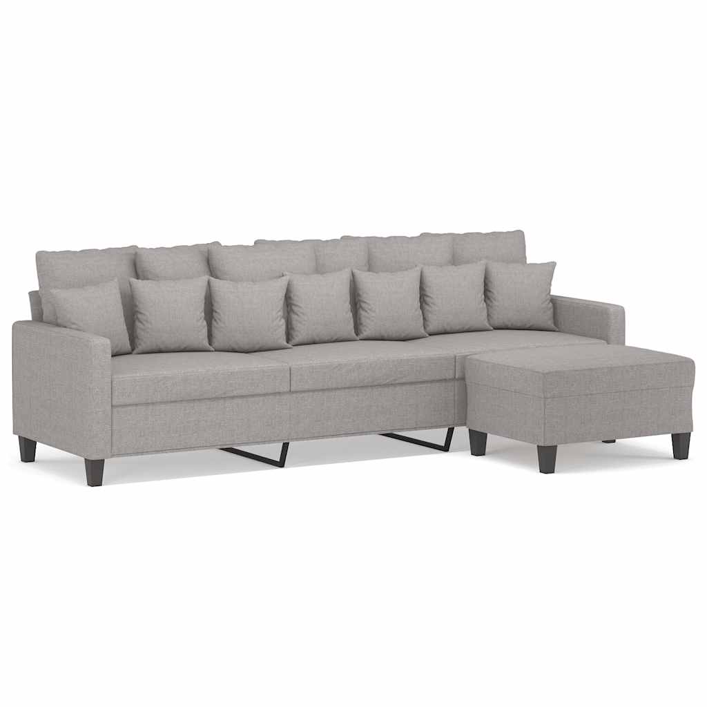 3-Seater Sofa with Footstool Light Grey 210 cm Fabric