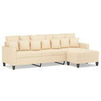 3-Seater Sofa with Footstool Cream 210 cm Fabric