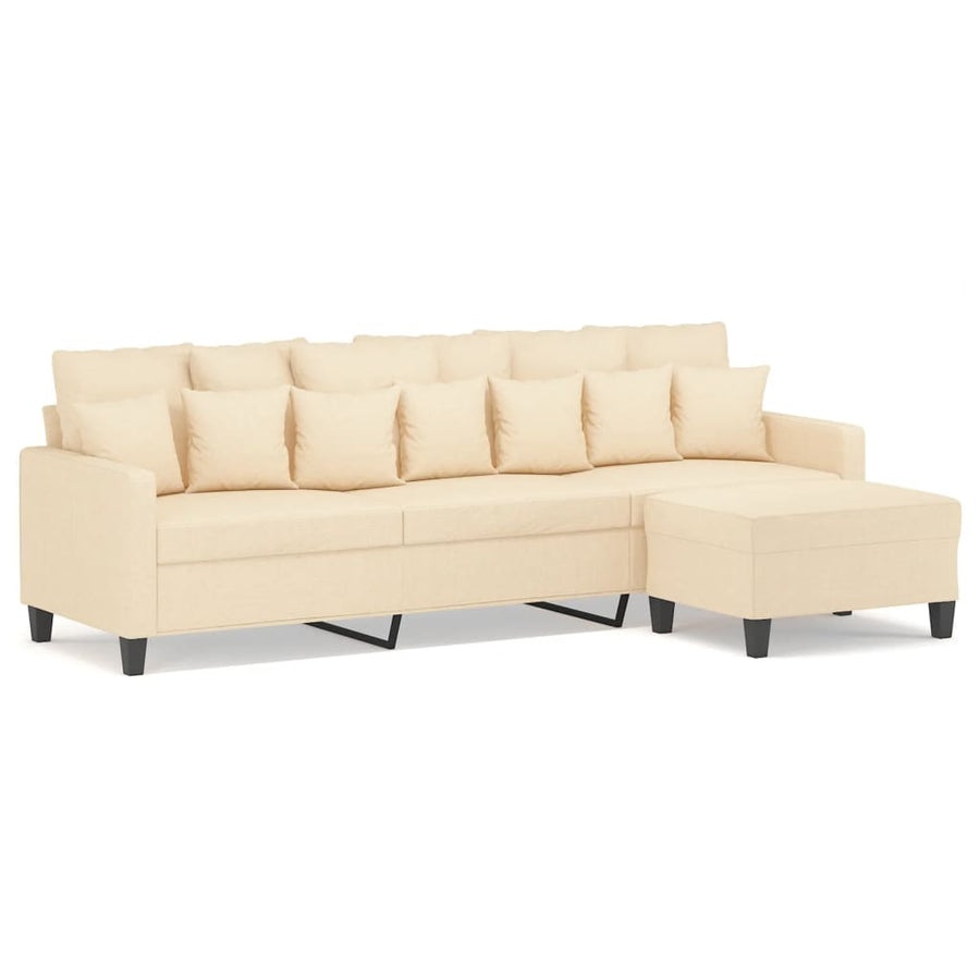 3-Seater Sofa with Footstool Cream 210 cm Fabric