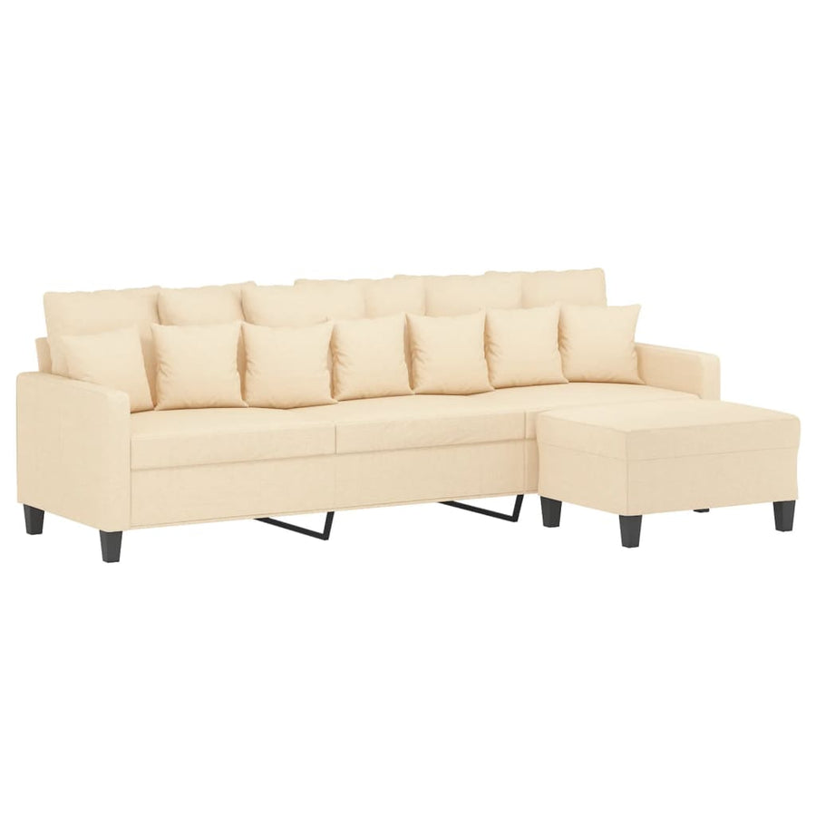 3-Seater Sofa with Footstool Cream 210 cm Fabric
