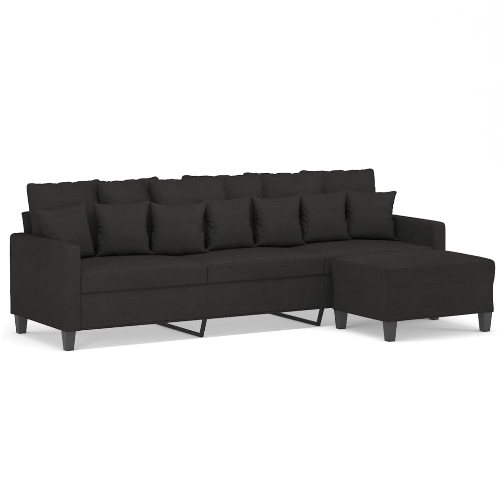 3-Seater Sofa with Footstool Black 210 cm Fabric