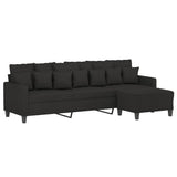 3-Seater Sofa with Footstool Black 210 cm Fabric - Side View