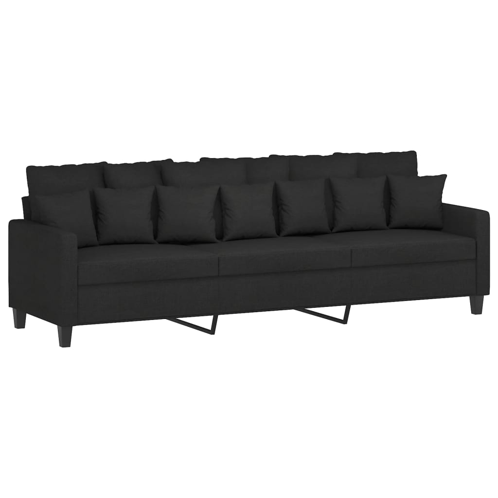 3-Seater Sofa with Footstool Black 210 cm Fabric