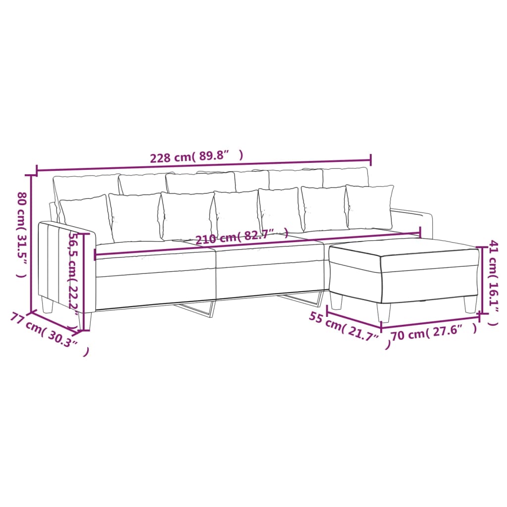3-Seater Sofa with Footstool Black 210 cm Fabric
