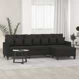 3-Seater Sofa with Footstool Black 210 cm Fabric