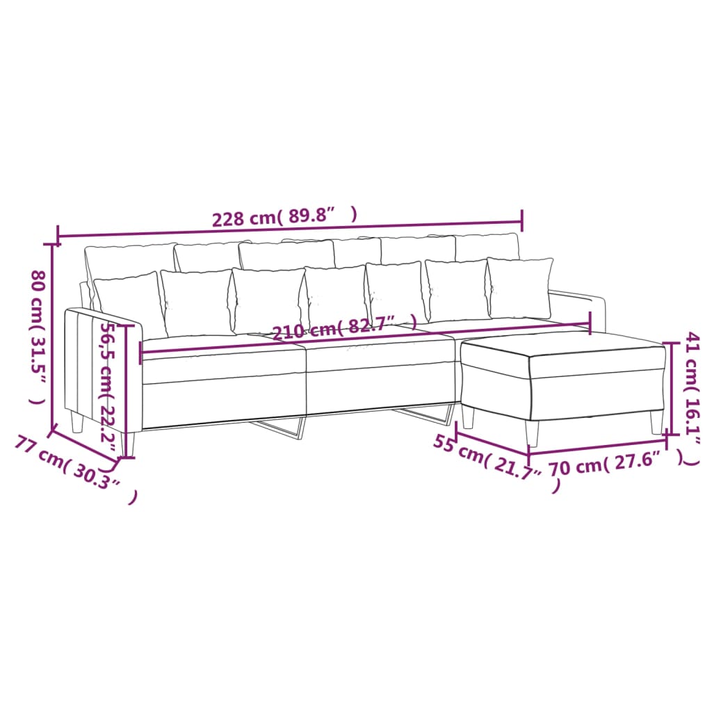 3-Seater Sofa with Footstool Dark Grey 210 cm Velvet