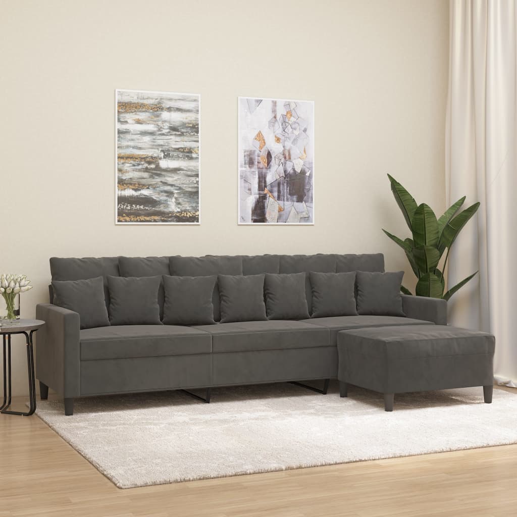 3-Seater Sofa with Footstool Dark Grey 210 cm Velvet
