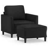 Sofa Chair with Footstool Black 60 cm Faux Leather - Front View