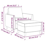 Sofa Chair with Footstool Brown 60 cm Faux Leather - Close-Up Angle