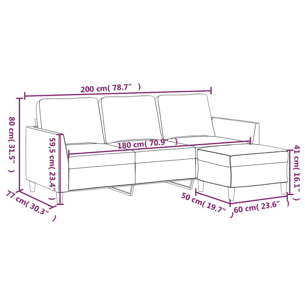 3-Seater Sofa with Footstool Brown 180 cm Faux Leather