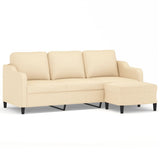 3-Seater Sofa with Footstool Cream 180 cm Fabric - Front View