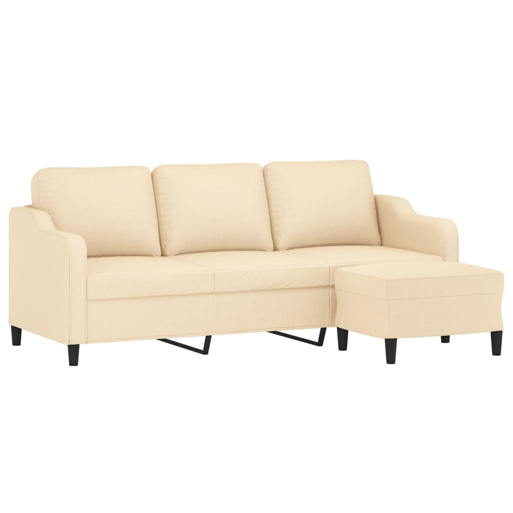 3-Seater Sofa with Footstool Cream 180 cm Fabric