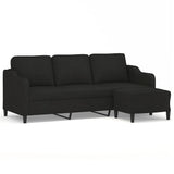 3-Seater Sofa with Footstool Black 180 cm Fabric - Front View