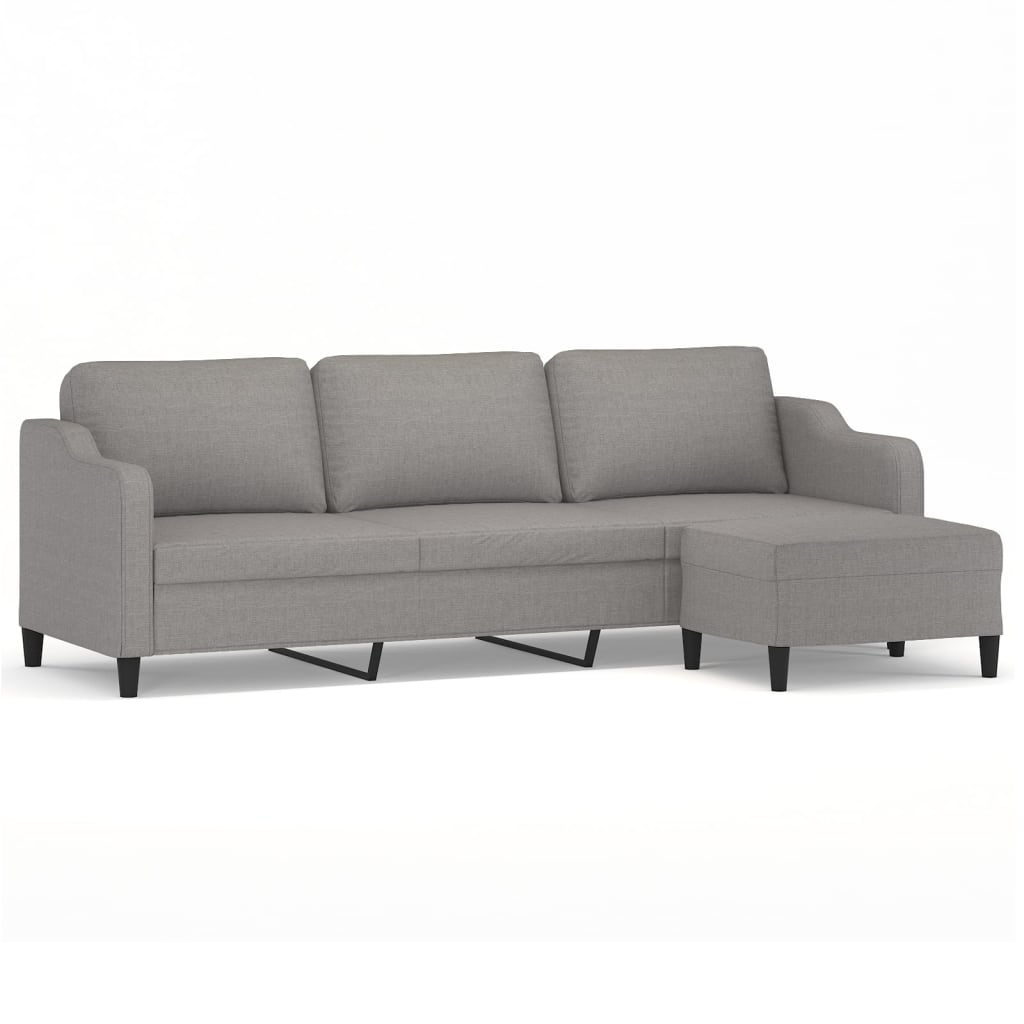 3-Seater Sofa with Footstool Light Grey 210 cm Fabric