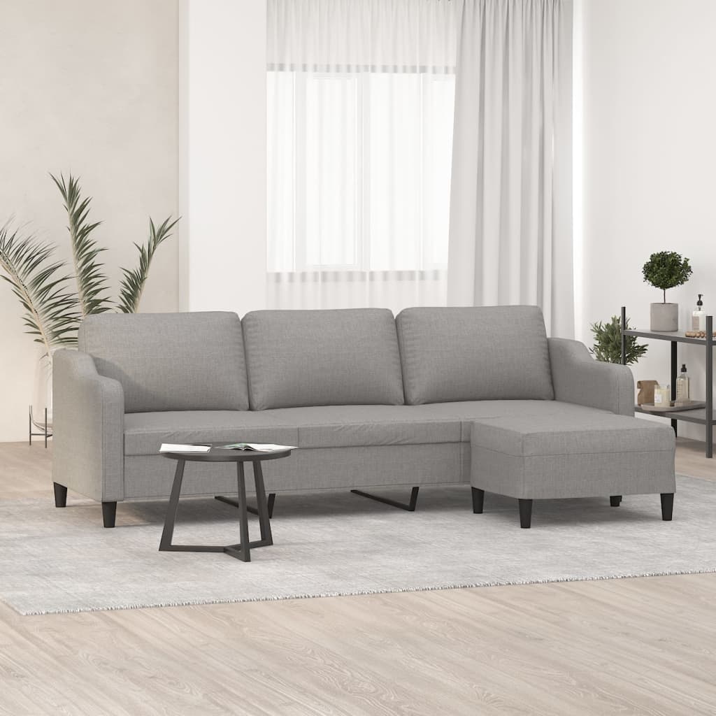 3-Seater Sofa with Footstool Light Grey 210 cm Fabric