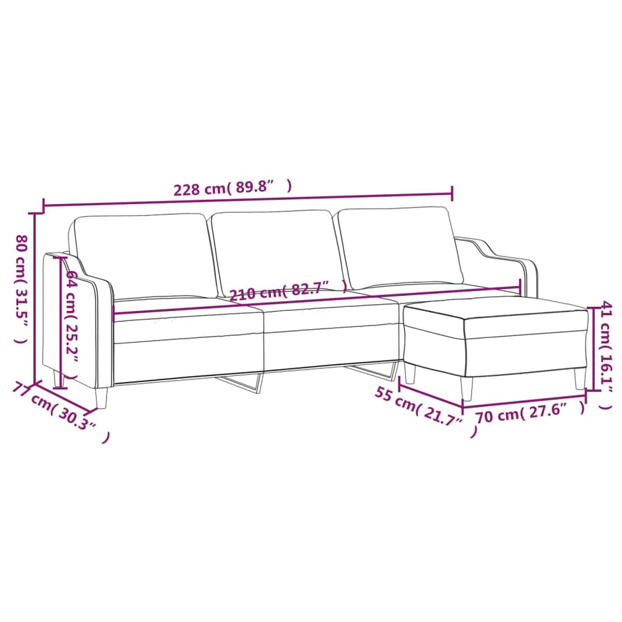 3-Seater Sofa with Footstool Dark Grey 210 cm Fabric