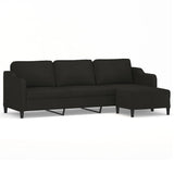3-Seater Sofa with Footstool Black 210 cm Fabric - Front View