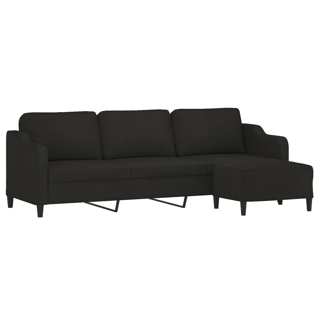3-Seater Sofa with Footstool Black 210 cm Fabric