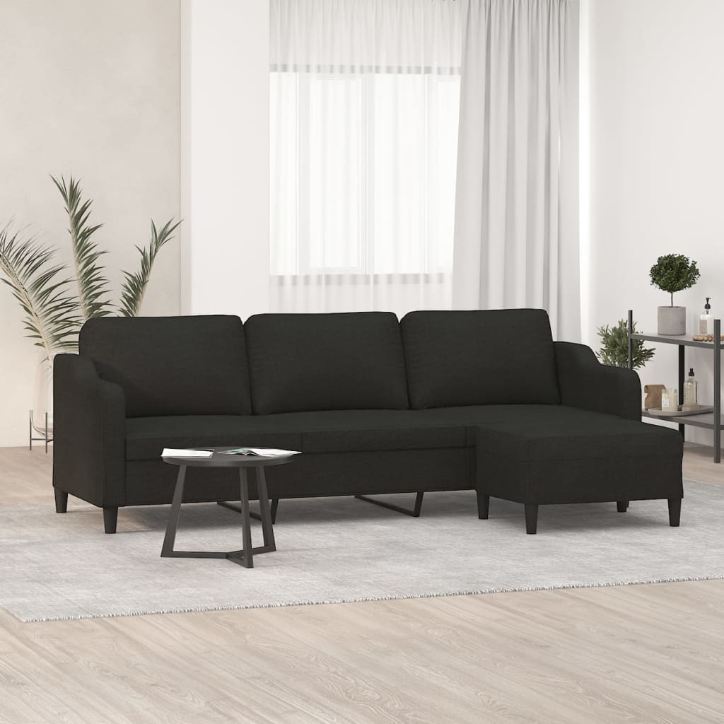 3-Seater Sofa with Footstool Black 210 cm Fabric