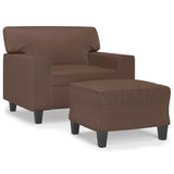 Sofa Chair with Footstool Brown 60 cm Faux Leather - Front View