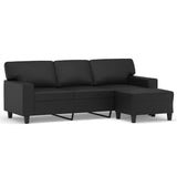 3-Seater Sofa with Footstool Black 180 cm Faux Leather - Front View