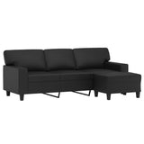 3-Seater Sofa with Footstool Black 180 cm Faux Leather - Side View