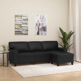 3-Seater Sofa with Footstool Black 180 cm Faux Leather
