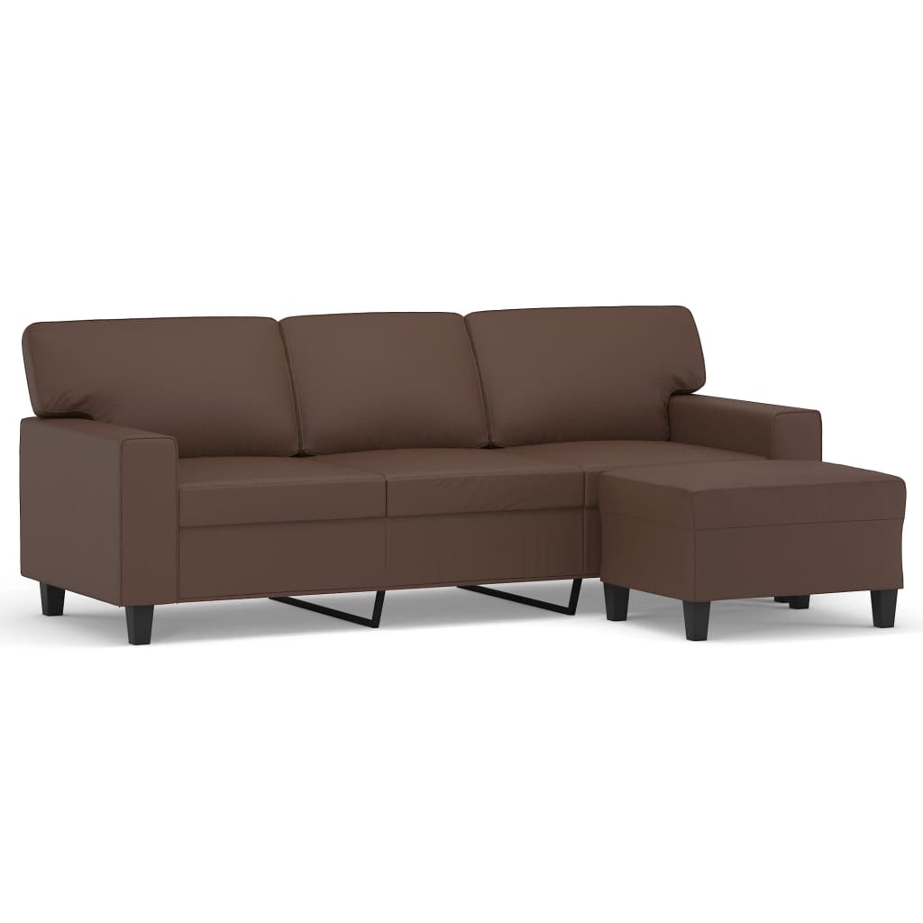 3-Seater Sofa with Footstool Brown 180 cm Faux Leather