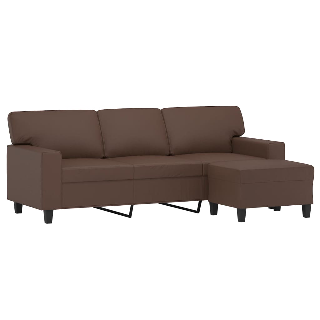 3-Seater Sofa with Footstool Brown 180 cm Faux Leather