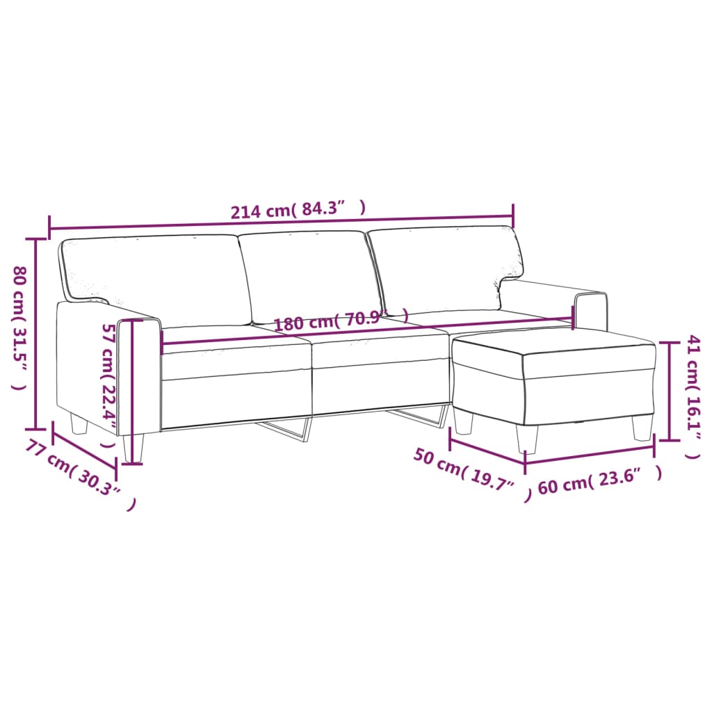 3-Seater Sofa with Footstool Brown 180 cm Faux Leather