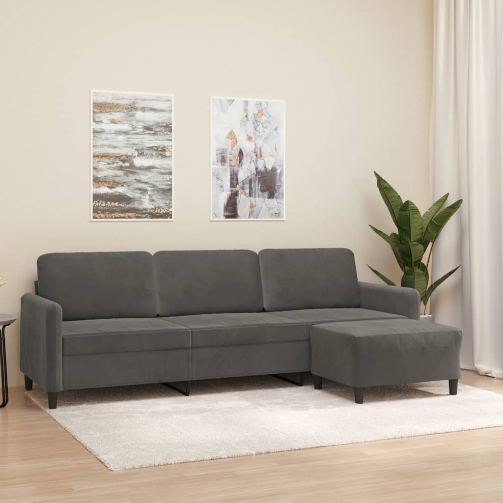 3-Seater Sofa with Footstool Dark Grey 210 cm Velvet