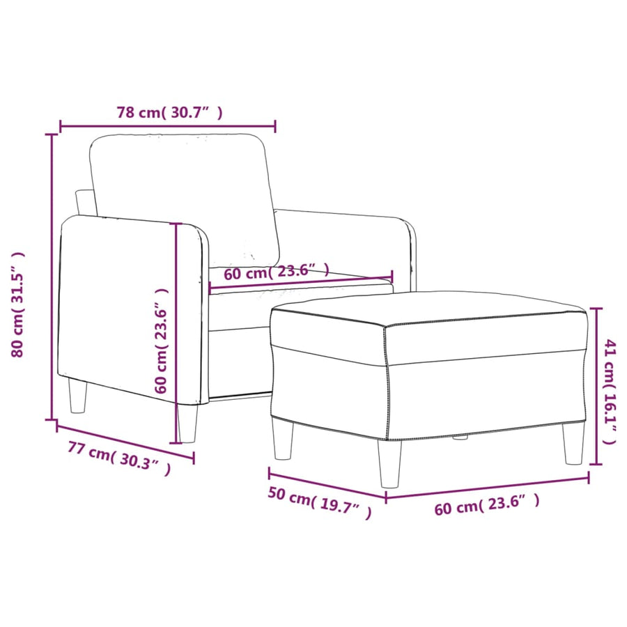 Sofa Chair with Footstool Cream 60 cm Fabric