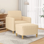Sofa Chair with Footstool Cream 60 cm Fabric