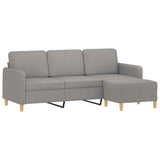 3-Seater Sofa with Footstool Light Grey 180 cm Fabric - Side View