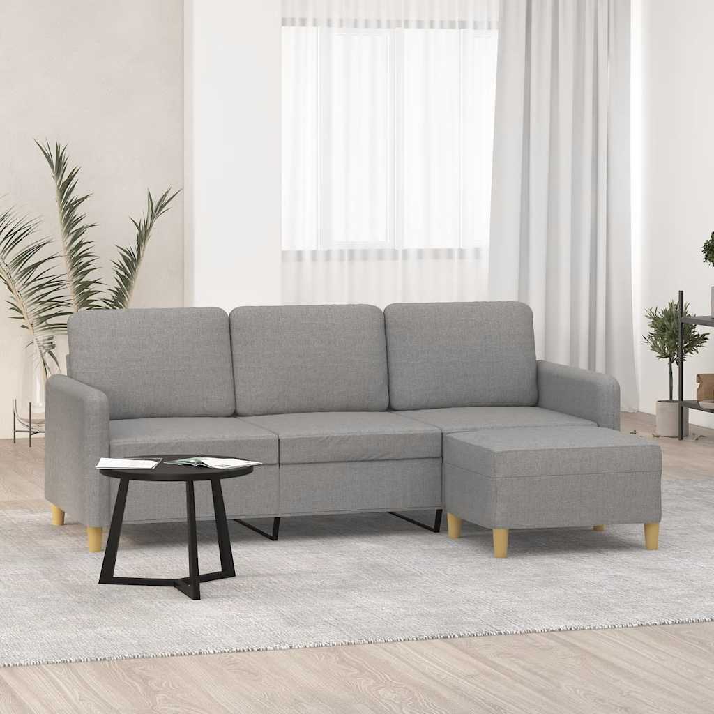 3-Seater Sofa with Footstool Light Grey 180 cm Fabric