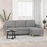 3-Seater Sofa with Footstool Light Grey 180 cm Fabric