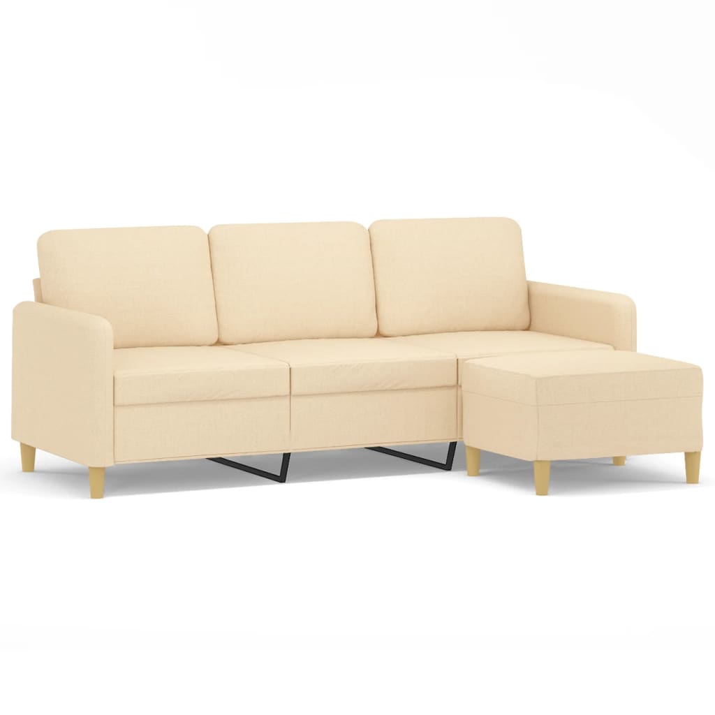 3-Seater Sofa with Footstool Cream 180 cm Fabric