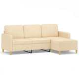 3-Seater Sofa with Footstool Cream 180 cm Fabric