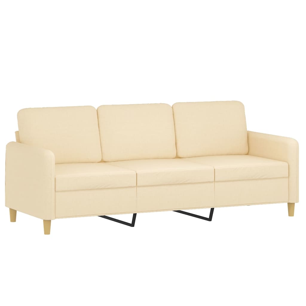 3-Seater Sofa with Footstool Cream 180 cm Fabric