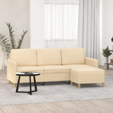 3-Seater Sofa with Footstool Cream 180 cm Fabric