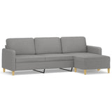 3-Seater Sofa with Footstool Light Grey 210 cm Fabric - Front View
