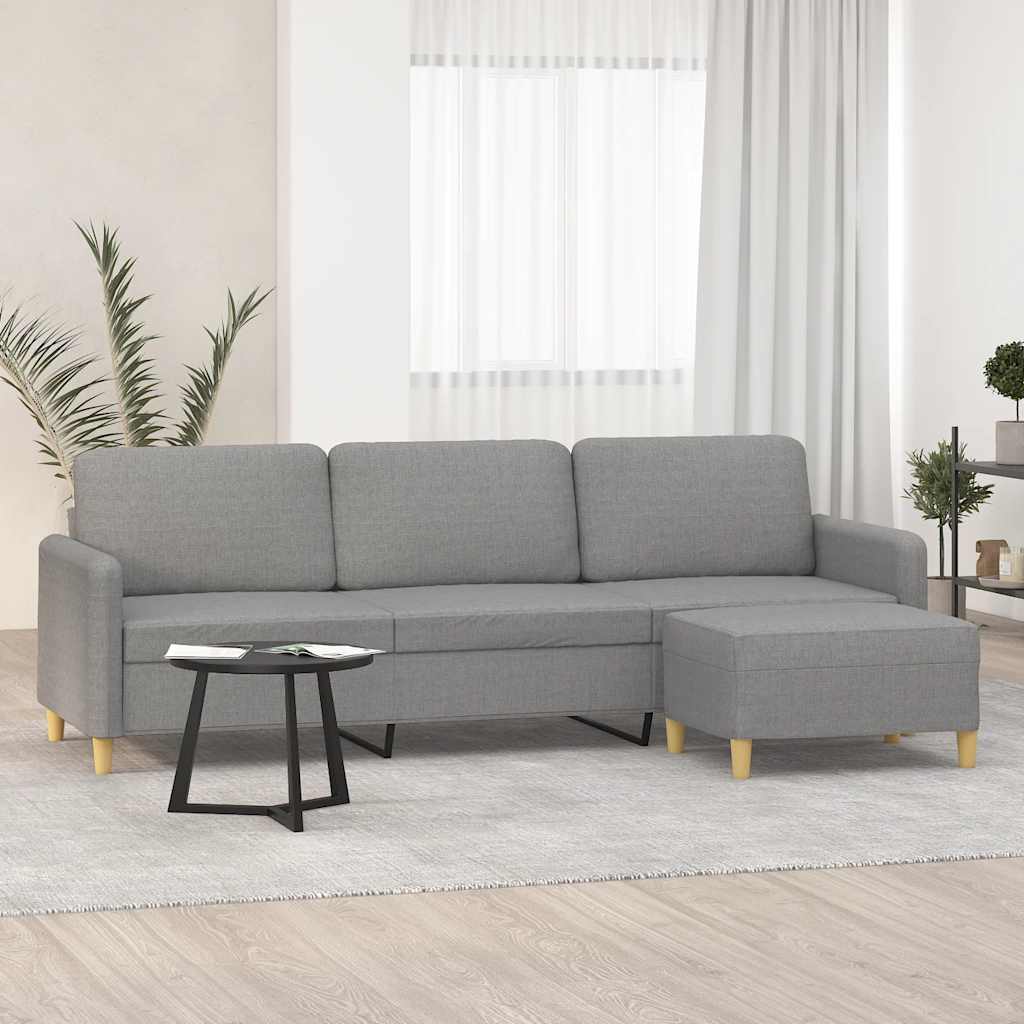 3-Seater Sofa with Footstool Light Grey 210 cm Fabric