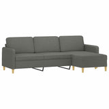 3-Seater Sofa with Footstool Dark Grey 210 cm Fabric - Side View