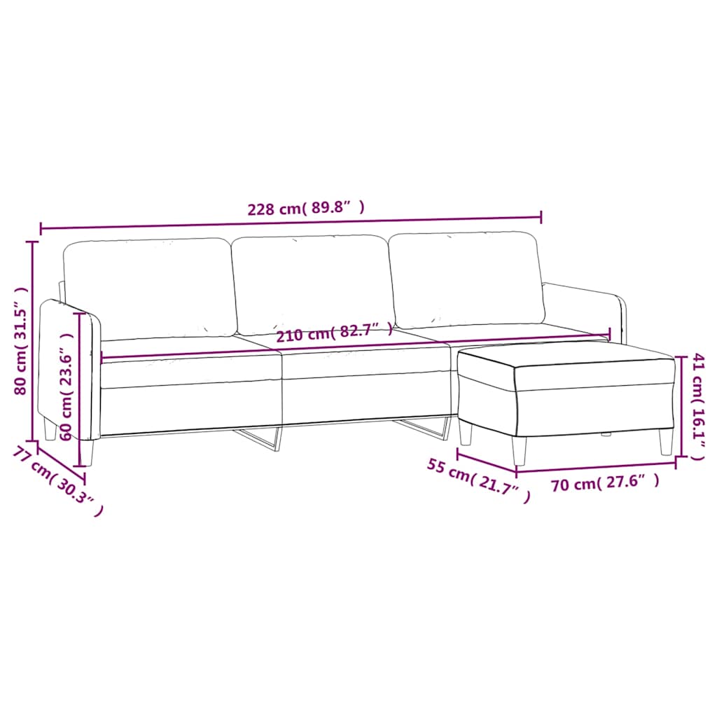 3-Seater Sofa with Footstool Dark Grey 210 cm Fabric