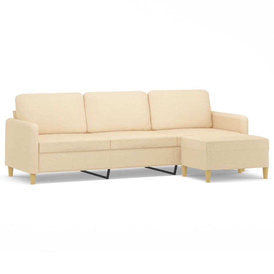 3-Seater Sofa with Footstool Cream 210 cm Fabric