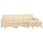 3-Seater Sofa with Footstool Cream 210 cm Fabric
