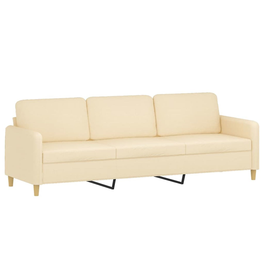 3-Seater Sofa with Footstool Cream 210 cm Fabric